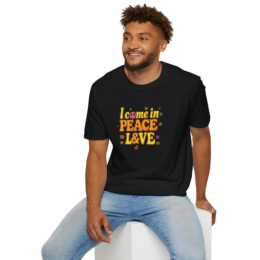 I Come in Peace and Love - Camiseta - Camisa retro a juego con estilo, ambiente brillante de los años 70, camisa de pareja