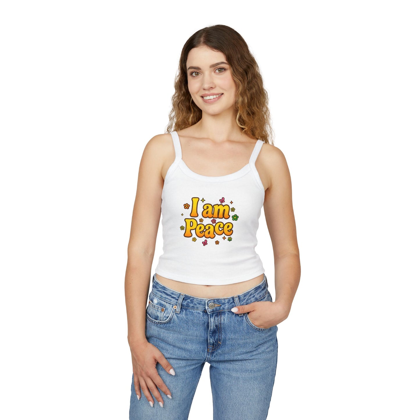 🔥 I'm Peace -Spaghetti Strap Tank top- Groovy Matching Retro Shirt, bright 70's vibe, Couple shirt
