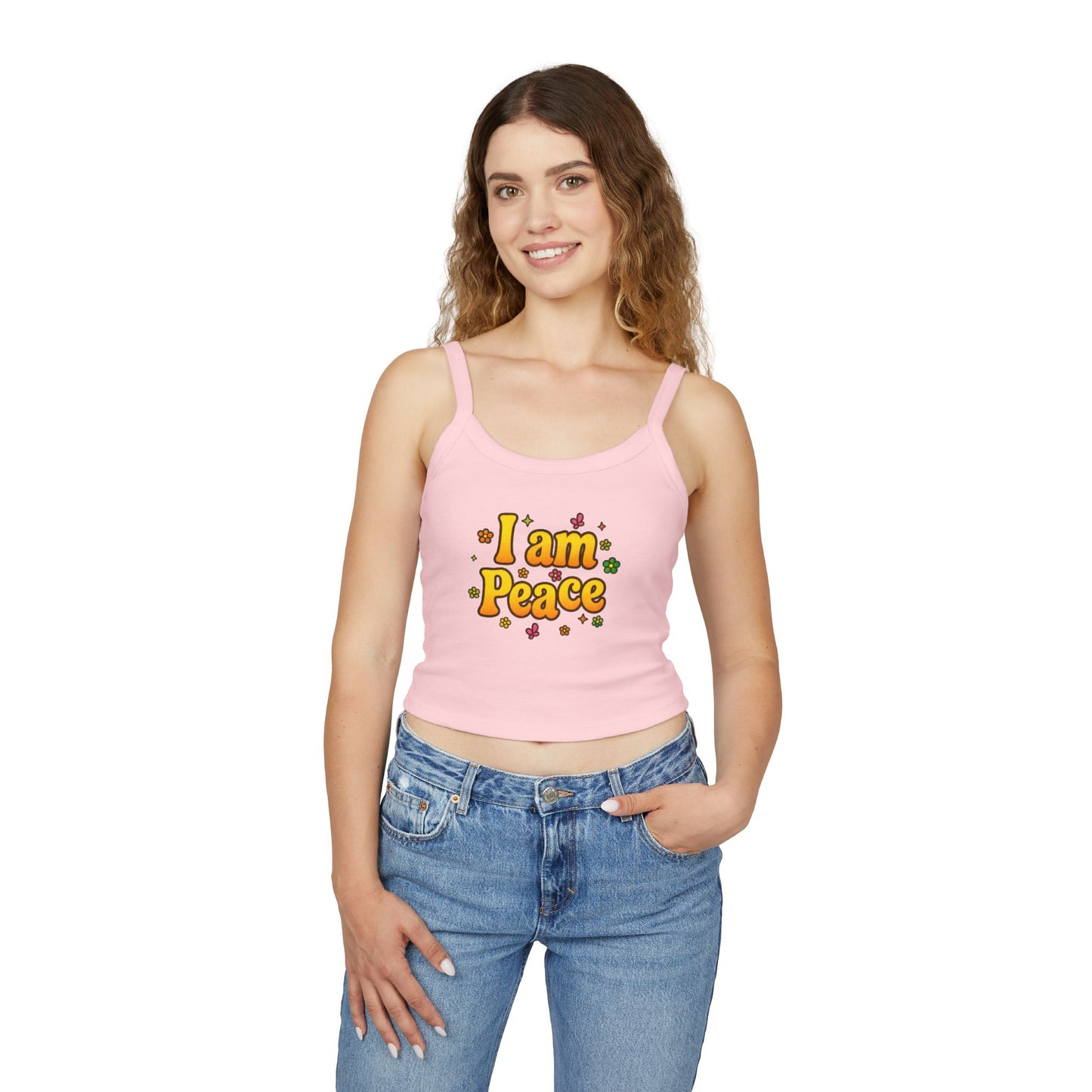 🔥 I'm Peace -Spaghetti Strap Tank top- Groovy Matching Retro Shirt, bright 70's vibe, Couple shirt