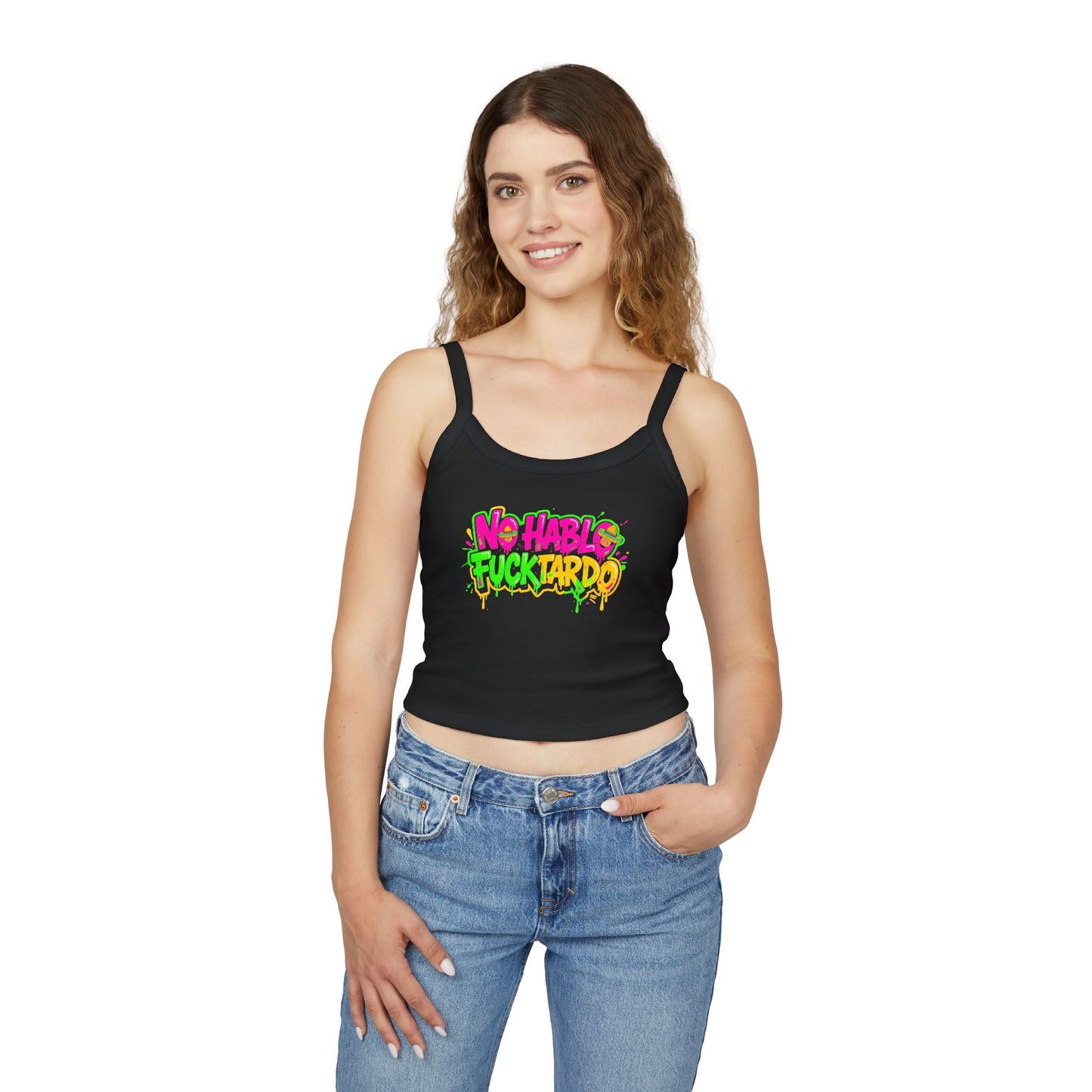 🔥 No Hablo Fucktardo – Spaghetti Strap Crop - Neon Graffiti 🤐