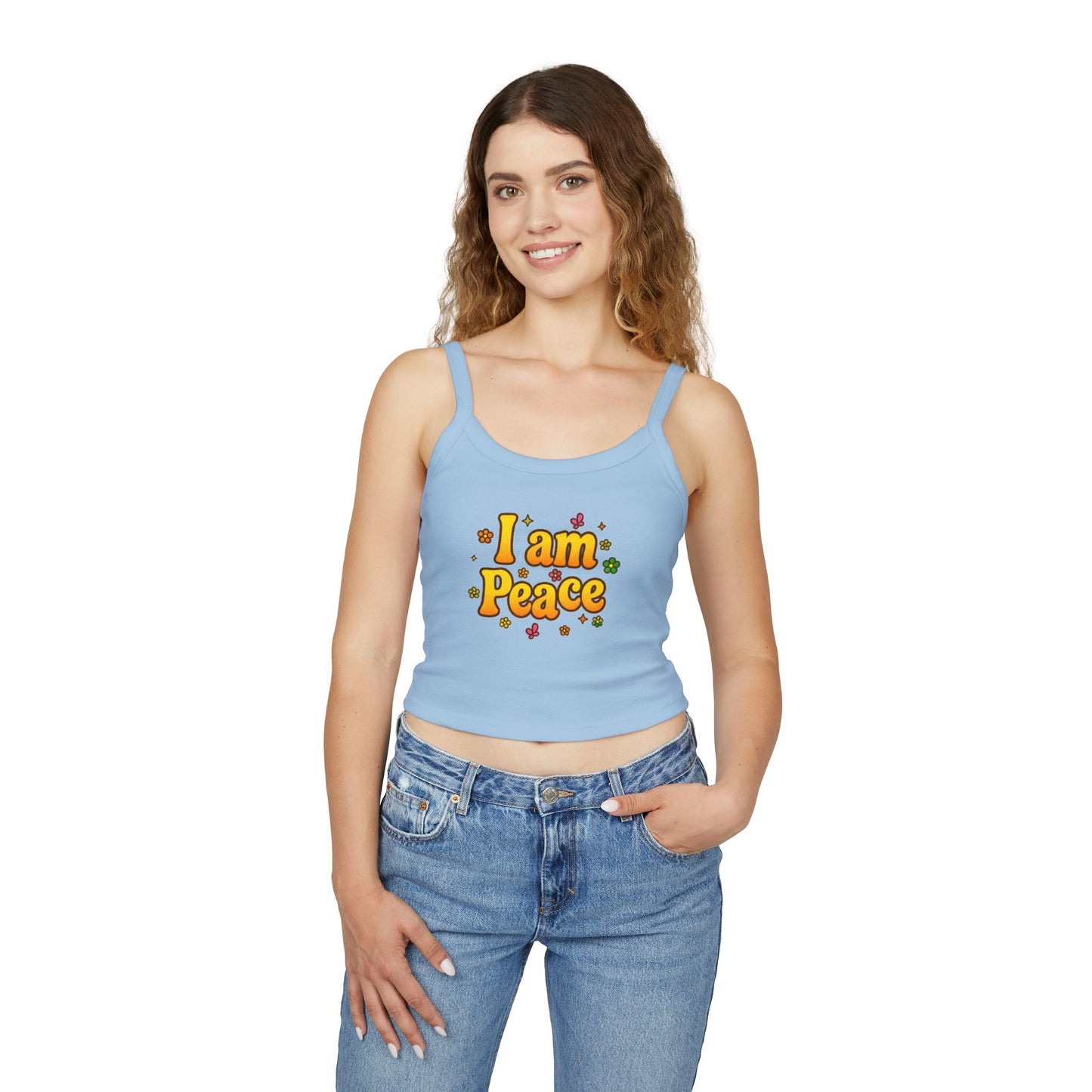 🔥 I'm Peace -Spaghetti Strap Tank top- Groovy Matching Retro Shirt, bright 70's vibe, Couple shirt