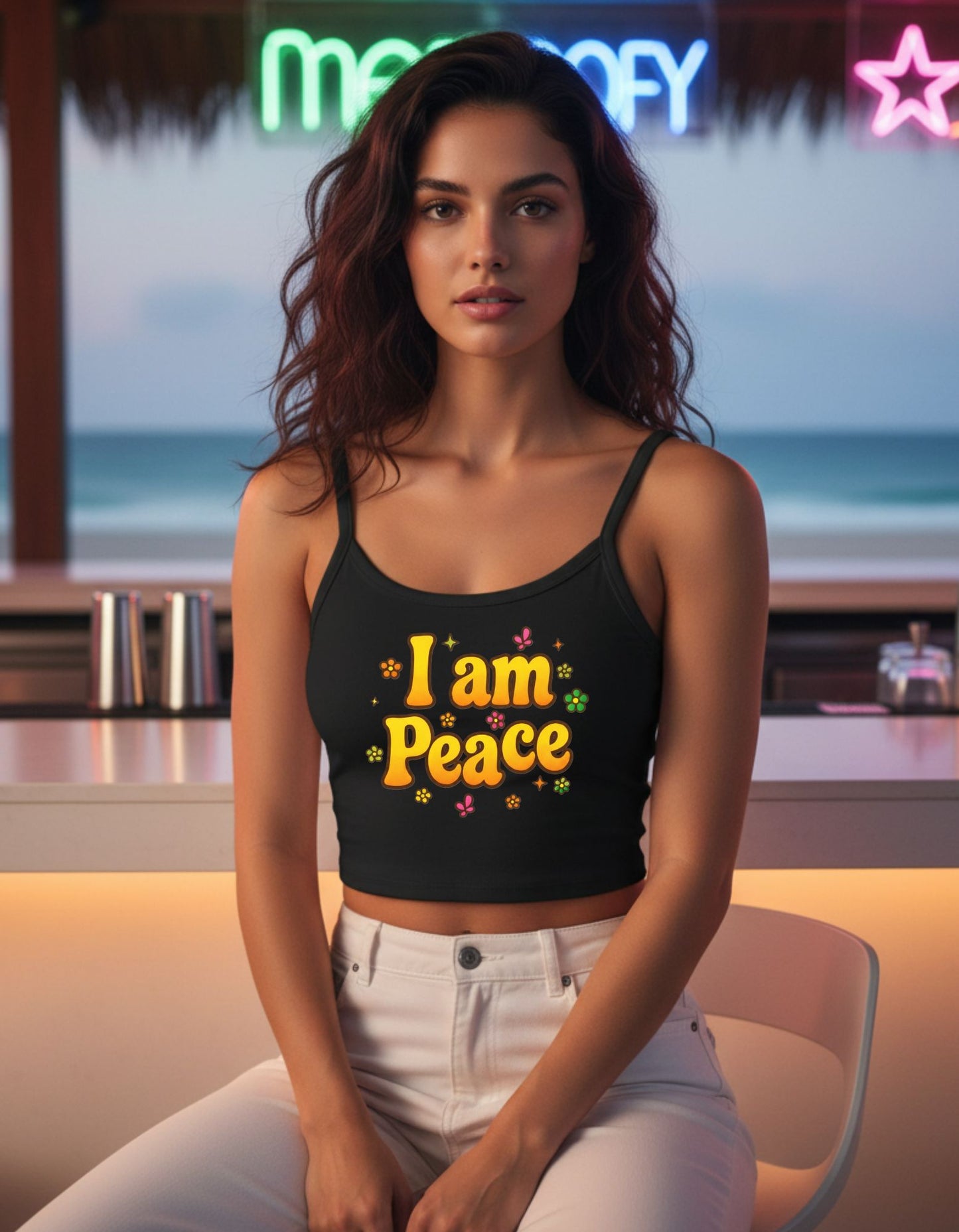 🔥 I'm Peace -Spaghetti Strap Tank top- Groovy Matching Retro Shirt, bright 70's vibe, Couple shirt