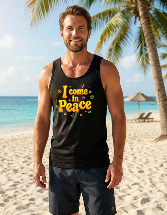 I Come in Peace - Tank top- Groovy Matching Retro Shirt-, bright 70's vibe, Couple shirt