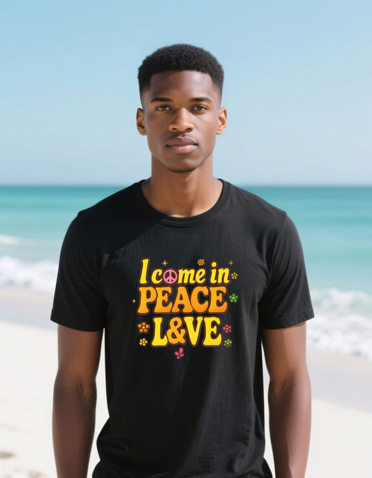 I Come in Peace and love- T-Shirt- Groovy Matching Retro Shirt-, bright 70's vibe, Couple shirt