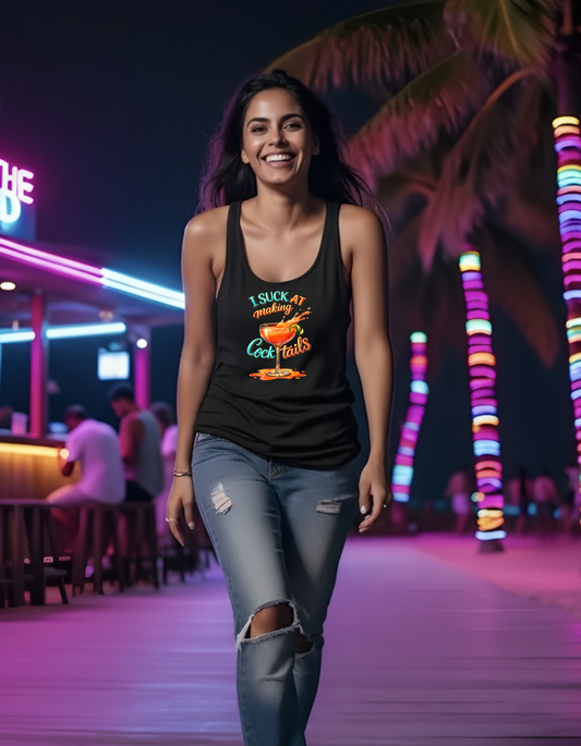 🔥 I Suck at Making Cocktails 😈 Women’s Racerback Tank (Vertical)