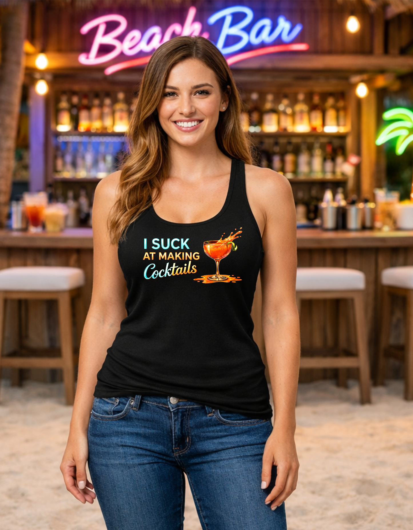 🔥 I Suck at Making Cocktails 😈 Women’s Racerback Tank (Horizontal)