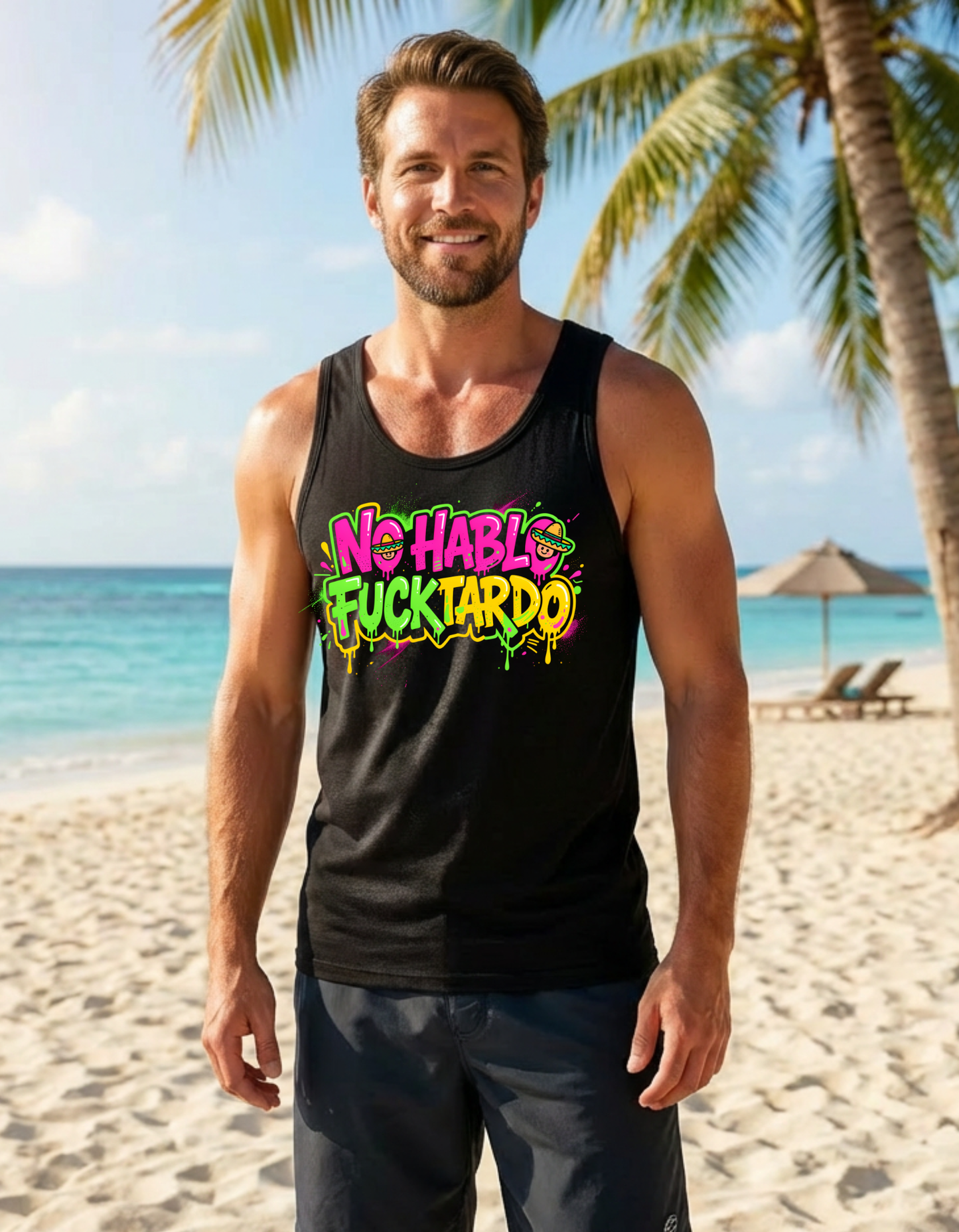 🔥 No Hablo Fucktardo – Neon Graffiti 🎨 Men’s Tank Top
